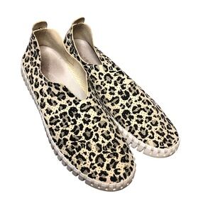 Ilse Jacobsen Leopard Platform Tulip Slip On Flats Shoes Sz 40 Comfort Casual